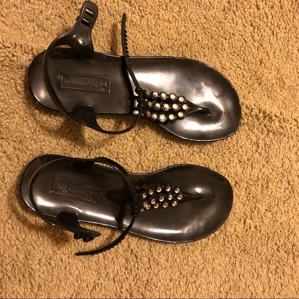 BCBG Black rubber rhinestone sandals - Sz 6